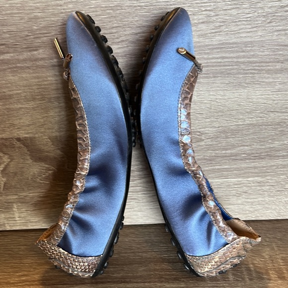 Authentic Tod's Blue Satin With Snakeskin Trim Scrunch Dee Ballet Flats - Picture 10 of 16